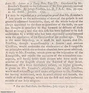 Seller image for Letters to a Young Man, Part II. Occasioned by Mr. Evanson's Treatise on the Dissonance of the Four generally received Evangelists, by Joseph Priestley. An original essay from the Monthly Review, 1794. No author is given for this article. for sale by Cosmo Books