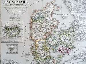 Kingdom of Denmark Iceland Faroe Islands Hamburg 1855Stieler detailed map