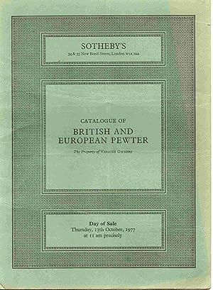 Catalogue of British and European Pewter. Thursday, 13th October 1977