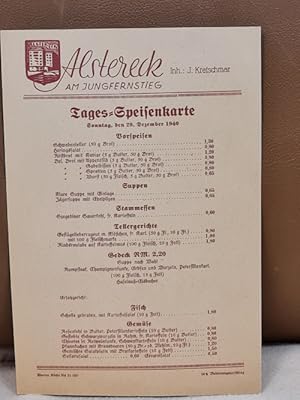 Alstereck am Jungfernstieg. Inhaber: J. Kretschmar. Tages-Speisekarte vom 29. Dezember 1940.