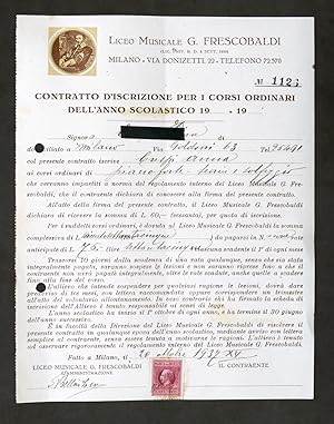 Seller image for Liceo Musicale G. Frescobaldi Milano - Contratto Iscrizione Anno Scolastico 1937 for sale by Chartaland