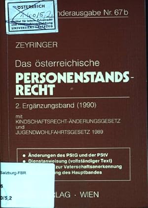 Bild des Verkufers fr Das sterreichische Personenstandsrecht : 2. Ergnzungsband (1990) Manzsche Gesetzesausgaben / Sonderausgabe ; Nr. 67b zum Verkauf von books4less (Versandantiquariat Petra Gros GmbH & Co. KG)