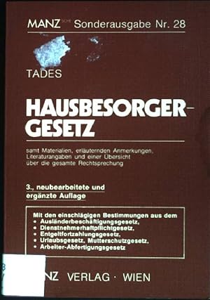 Bild des Verkufers fr Hausbesorgergesetz Manzsche Gesetzesausgaben / Sonderausgabe ; Nr. 28 zum Verkauf von books4less (Versandantiquariat Petra Gros GmbH & Co. KG)