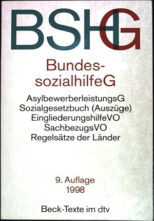 Bild des Verkufers fr Bundessozialhilfegesetz (BSHG) ; Textausgabe. (Nr. 5567) Beck-Texte im dtv zum Verkauf von books4less (Versandantiquariat Petra Gros GmbH & Co. KG)