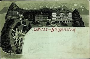 Mondschein Litho Bürgenstock Kanton Nidwalden, Pilatus, Stanserhorn, Hammetschwand, Rigi