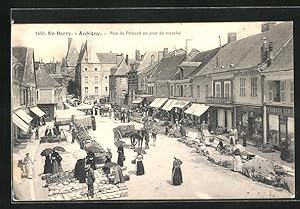 Ansichtskarte Aubigny, Rue de Prieuré un jour de marché, Trödelmarkt