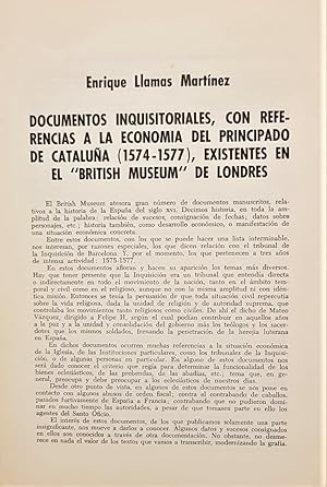 Imagen del vendedor de Documentos inquisitoriales, con referencias a la economa del principado de Catalua (1574-1577), existentes en el ?British Museum? de Londres. (Separata). a la venta por Librera Anticuaria Antonio Mateos