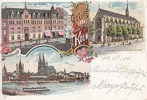 Gruß aus Köln. Die Minoritenkirche mit des Gesellenvaters Grab. Kathol. Gesellenhaus. Panorama Köln.