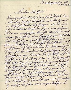 Handgeschriebener Brief an einen "Liebe(n) Wilhelm!". Datiert u. signiert (von "Euren dankbaren B...