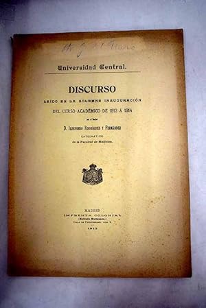 Seller image for Discurso ledo en la solemne inauguracin del curso acadmico de 1913 a 1914 for sale by Alcan Libros