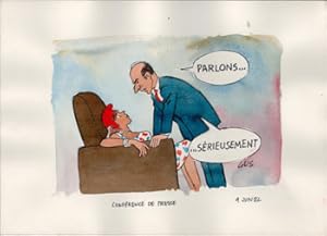 Conférence de Presse. Parlons - Sérieusement. Original watercolor from a series "François Mitterr...