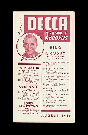 Decca All-Star Records Catalog for August, 1940. Bing Crosby, Sister Rosetta Tharpe, Louis Amstro...