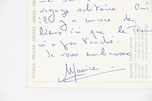 Carte postale autographe signée adressée à André-Philippe Hersin : "Oui il y a encore des lieux i...