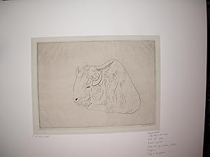 Bison II, Pure-line engraving on laid Monval papier . Signed by Joseph Hecht and numbered No. 26 ...
