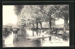 Bild des Verkufers fr Carte postale Egly, Vue sur l`Orge, Mann im kleinen bateau  rames zum Verkauf von Bartko-Reher