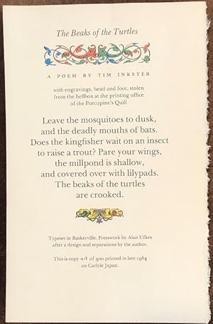 Seller image for The Beaks of the Turtles. A Poem by Tim Inkster with engravings . for sale by William Matthews/The Haunted Bookshop