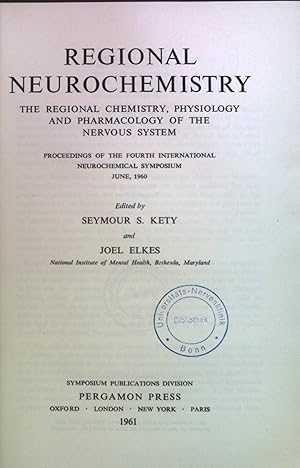 Seller image for Regional Neurochemistry: The Regional Chemistry, Physiology and Pharmacology of the Nervous System for sale by books4less (Versandantiquariat Petra Gros GmbH & Co. KG)