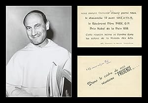 Bild des Verkufers fr Dominique Pire (1910-1969) - Signed card + Photo - 1959 zum Verkauf von PhP Autographs