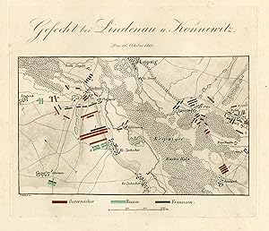 Antique Map-BATTLE OF LINDENAU-GERMANY-Biller-von Rothenburg-1837