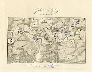 Antique Map-BATTLE OF GILLY-WATERLOO-BELGIUM-Biller-von Rothenburg-1837