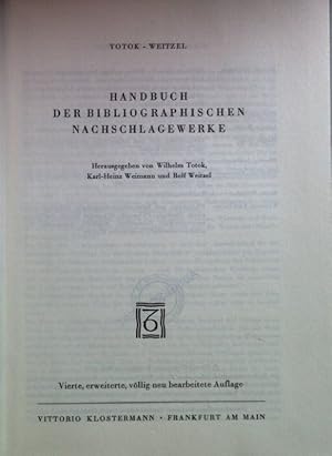 Bild des Verkufers fr Handbuch der Bibliographischen Nachschlagewerke. zum Verkauf von books4less (Versandantiquariat Petra Gros GmbH & Co. KG)