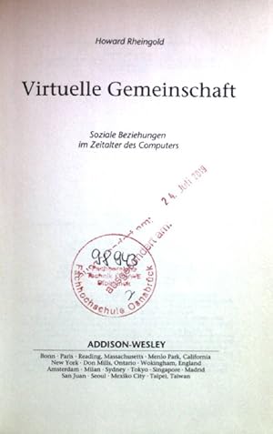 Bild des Verkufers fr Virtuelle Gemeinschaft : soziale Beziehungen im Zeitalter des Computers. zum Verkauf von books4less (Versandantiquariat Petra Gros GmbH & Co. KG)