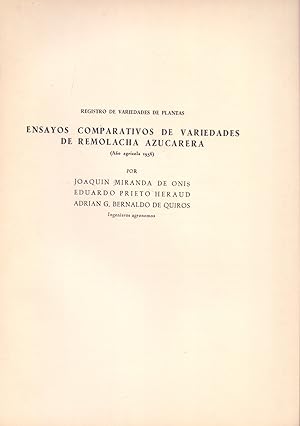 Imagen del vendedor de ENSAYOS COMPARATIVOS DE VARIEDADES DE REMOLACHA AZUCARERA (EXTRAIDO ORIGINAL DEL AO 1960, ESTUDIO COMPLETO TEXTO INTEGRO) a la venta por Libreria 7 Soles