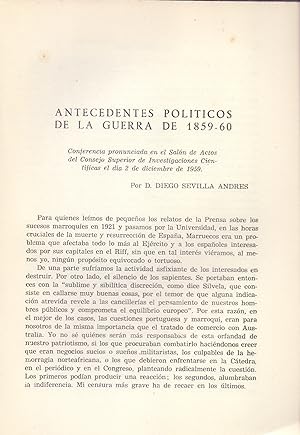 Immagine del venditore per ANTECEDENTES POLITICOS DE LA GUERRA DE 1859-60 (EXTRAIDO ORIGINAL DEL AO 1960, ESTUDIO COMPLETO TEXTO INTEGRO, AFRICA) venduto da Libreria 7 Soles