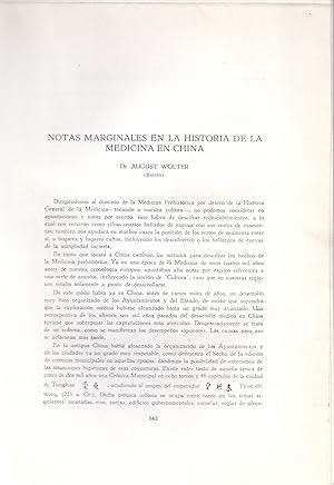Seller image for NOTAS MARGINALES EN LA HISTORIA DE LA MEDICINA EN CHINA (EXTRAIDO ORIGINAL DEL AO 1956, ESTUDIO COMPLETO TEXTO INTEGRO) for sale by Libreria 7 Soles