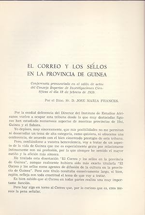 Bild des Verkufers fr EL CORREO Y LOS SELLOS EN LA PROVINCIA DE GUINEA (EXTRAIDO ORIGINAL DEL AO 1960, ESTUDIO COMPLETO TEXTO INTEGRO, AFRICA) zum Verkauf von Libreria 7 Soles