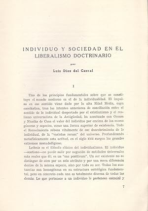 Immagine del venditore per INDIVIDUO Y SOCIEDAD EN EL LIBERALISMO DOCTRINARIO (EXTRAIDO ORIGINAL DEL AO 1945, ESTUDIO COMPLETO TEXTO INTEGRO) venduto da Libreria 7 Soles