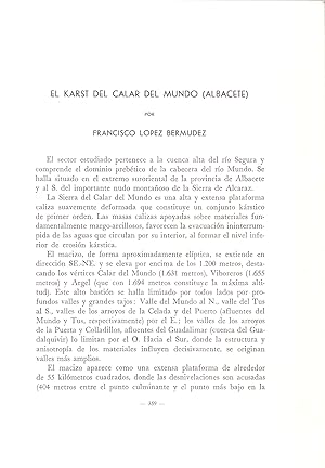 Seller image for EL KARST DEL CALAR DEL MUNDO - ALBACETE - (EXTRAIDO ORIGINAL DEL AO 1974, ESTUDIO COMPLETO TEXTO INTEGRO) for sale by Libreria 7 Soles
