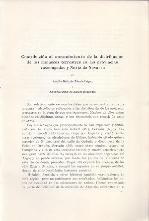 Seller image for CONTRIBUCION AL CONOCIMIENTO DE LA DISTRIBUCION DE LOS MOLUSCOS TERRESTRES EN LAS PROVINCIAS DE VASCONGADAS Y NORTE DE NAVARRA (EXTRAIDO ORIGINAL DEL AO 1949, ESTUDIO COMPLETO TEXTO INTEGRO) for sale by Libreria 7 Soles