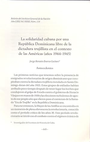 Image du vendeur pour LA SOLIDARIDAD CUBANA POR UNA REPUBLICA DOMINICANA LIBRE DE LA DICTADURA TRUJILLISTA EN EL CONTEXTO DE LAS AMERICAS, AOS 1944-1945 (EXTRAIDO ORIGINAL DEL AO 2007, ESTUDIO COMPLETO TEXTO INTEGRO) mis en vente par Libreria 7 Soles