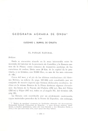 Seller image for GEOGRAFIA AGRARIA DE ONDA - PROVINCIA DE CASTELLON - (EXTRAIDO ORIGINAL DEL AO 1968, ESTUDIO COMPLETO TEXTO INTEGRO) for sale by Libreria 7 Soles