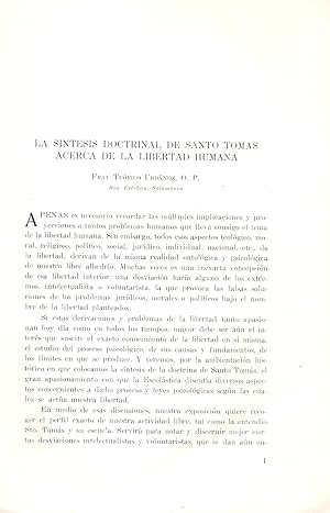 Seller image for LA SINTESIS DOCTRINAL DE SANTO TOMAS ACERCA DE LA LIBERTAD HUMANA (EXTRAIDO ORIGINAL DEL AO 1953, ESTUDIO COMPLETO TEXTO INTEGRO, AFRICA) for sale by Libreria 7 Soles