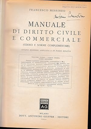 Manuale di diritto Civile e Commerciale (codici e norme complementari) vol. III, parte prima, tom...