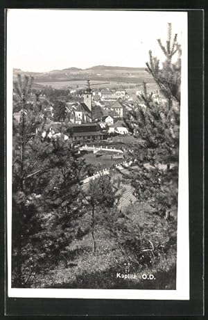 Ansichtskarte Kaplitz O. D., Ortspartie mit Uhrenturm