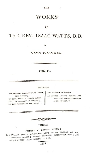 Bild des Verkufers fr The Works of The Rev. Isaac Watts, D.D. (Volume 4) zum Verkauf von WeBuyBooks