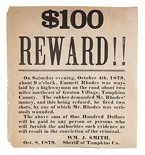 Seller image for 100 Reward, Groton Village, Tomkins County, New York, 1879 for sale by The Lawbook Exchange, Ltd., ABAA  ILAB