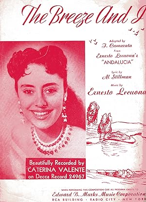 Image du vendeur pour THE BREEZE AND I. Adapted by T. Camarata, from Ernesto Lecuona's "Andalucia." Recorded by Caterina Valente mis en vente par The Sun Also Rises