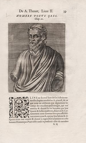 "Homere Poete Grec" - Homer (8th century BC) Greek poet Dichter Iliad Odyssey Portrait