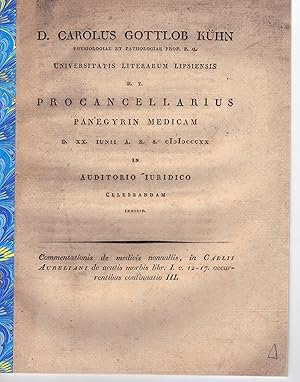 Bild des Verkufers fr Commentationis de medicis nonnullis, in Caelii Aureliani de acutis morbis libr. I. c. 12 - 17. occurentibus, continuatio 3. Promotionsankndigung von Christian Vogel aus Crossen. zum Verkauf von Wissenschaftliches Antiquariat Kln Dr. Sebastian Peters UG