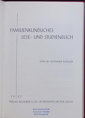 Bild des Verkufers fr Familienkundliches Lese- und Studienbuch. zum Verkauf von Antiquariat Bookfarm