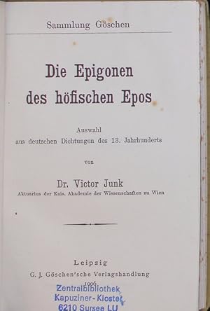 Bild des Verkufers fr Die Epigonen des hfischen Epos 13. Jahrhunderts. zum Verkauf von Antiquariat Bookfarm