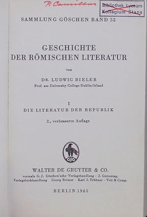 Seller image for Geschichte der rmischen Literatur. Sammlung Gschen Band 52. for sale by Antiquariat Bookfarm