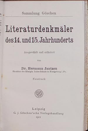 Literaturdenkmäler des 14. und 15. Jahrhunderts.