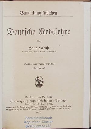 Bild des Verkufers fr Deutsche Redelehre. zum Verkauf von Antiquariat Bookfarm