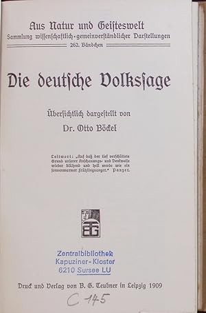 Imagen del vendedor de Die deutsche Volkssage. Aus Natur und Geisteswelt, 262. Bndchen. a la venta por Antiquariat Bookfarm