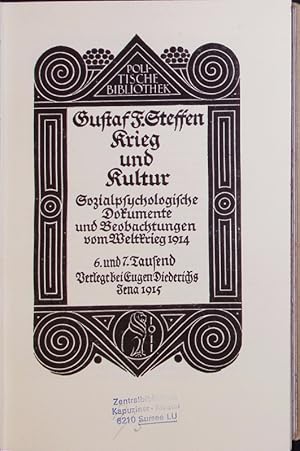 Seller image for Krieg und Kultur. Sozialpsychologische Dokumente und Beobachtungen vom Weltkrieg 1914. for sale by Antiquariat Bookfarm